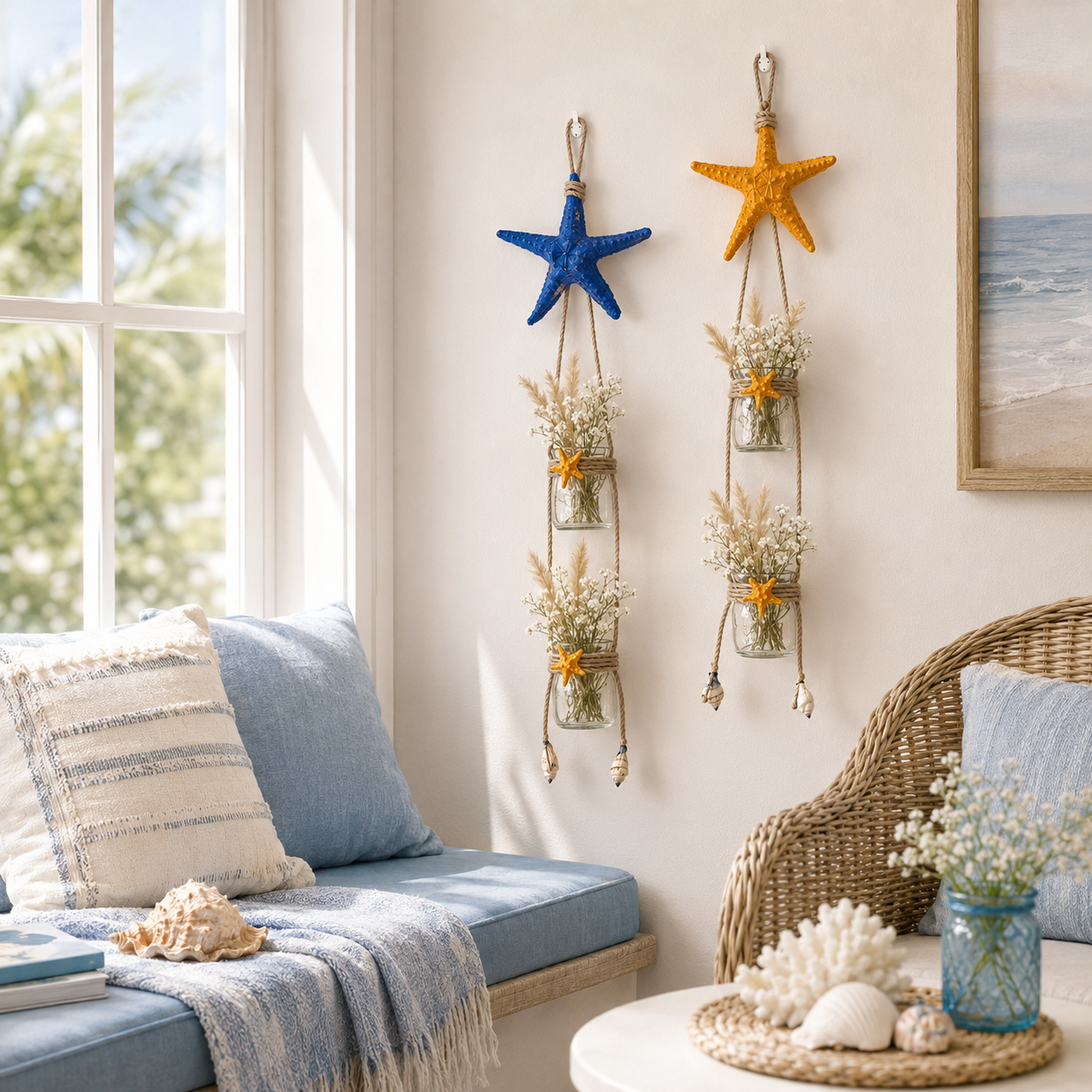 Starfish Hanging Glass Vase Decor Set of 2