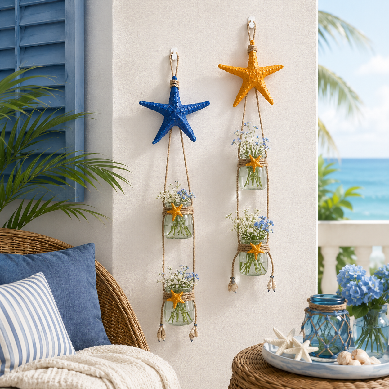 Starfish Hanging Glass Vase Decor Set of 2