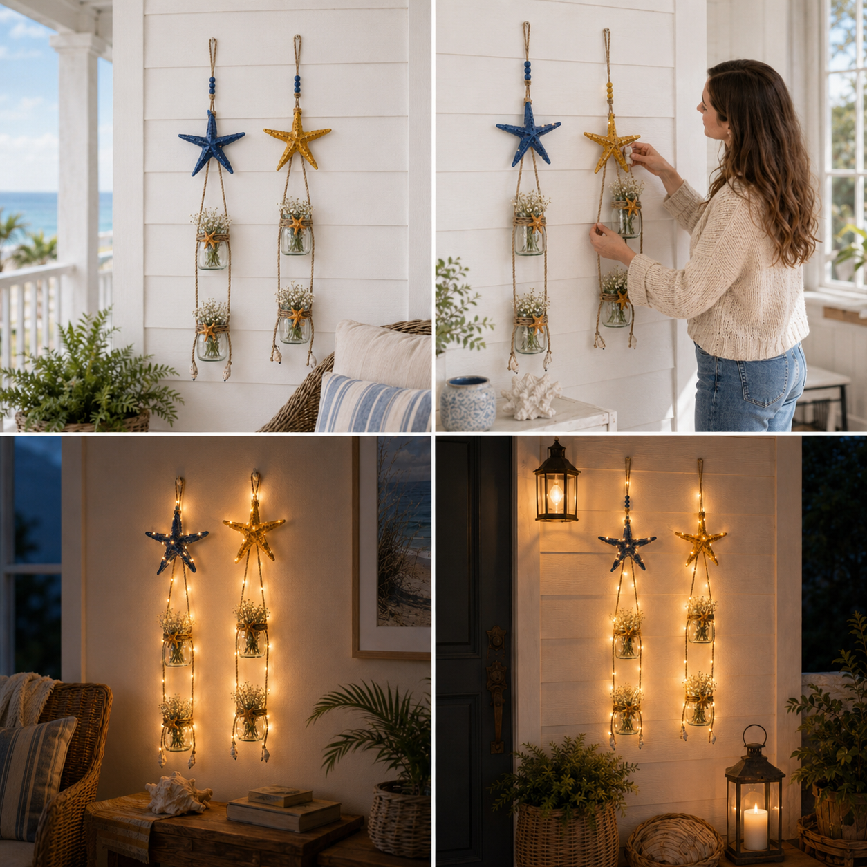 Starfish Hanging Glass Vase Decor Set of 2