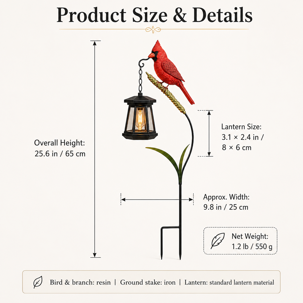 Cardinal Garden Stake Lantern Light