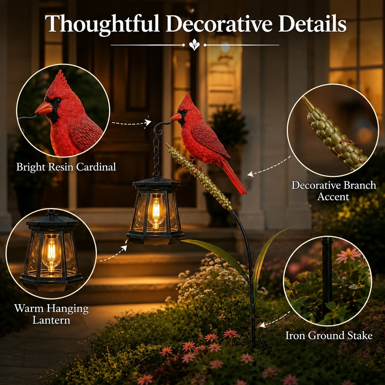 Cardinal Garden Stake Lantern Light