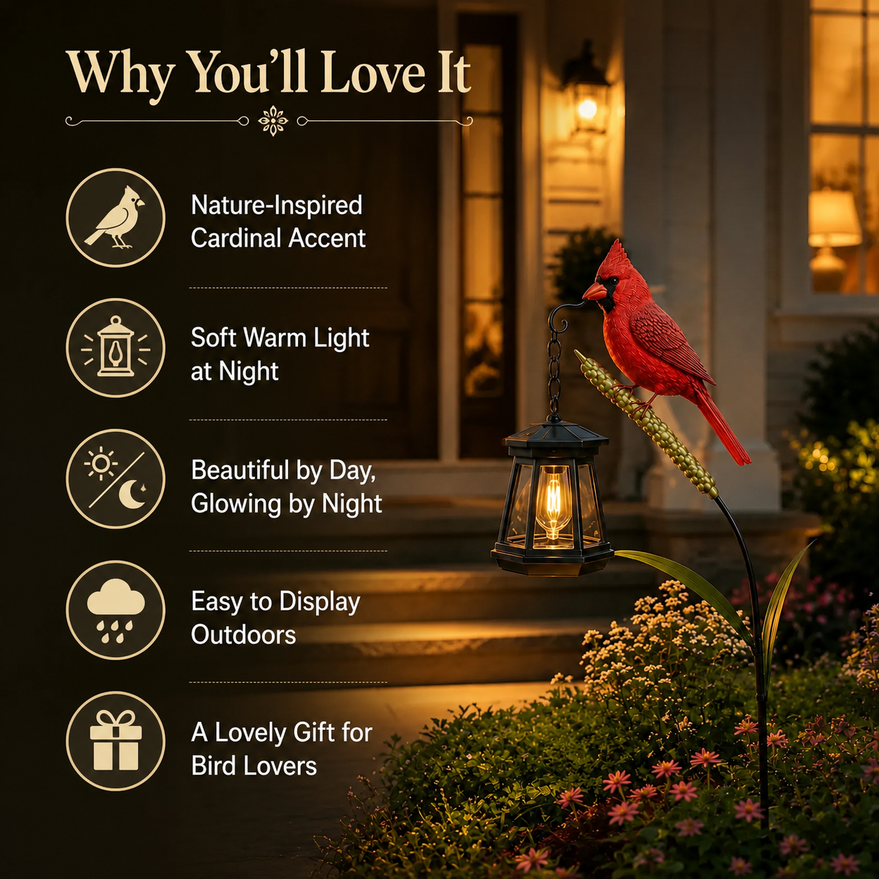 Cardinal Garden Stake Lantern Light
