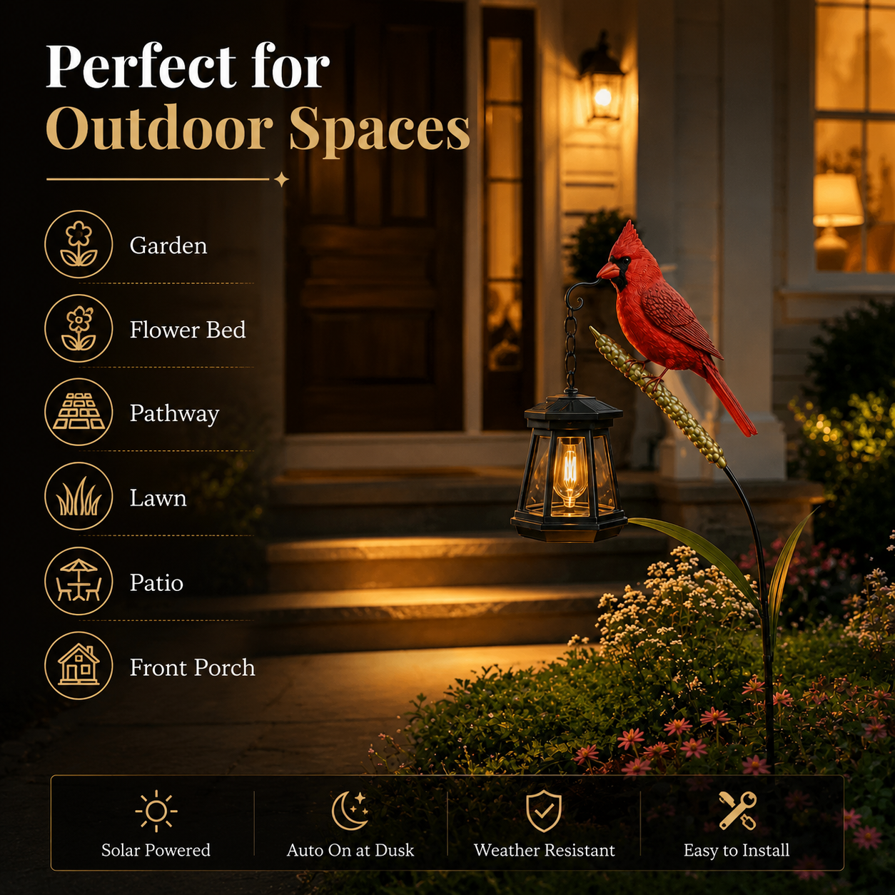 Cardinal Garden Stake Lantern Light