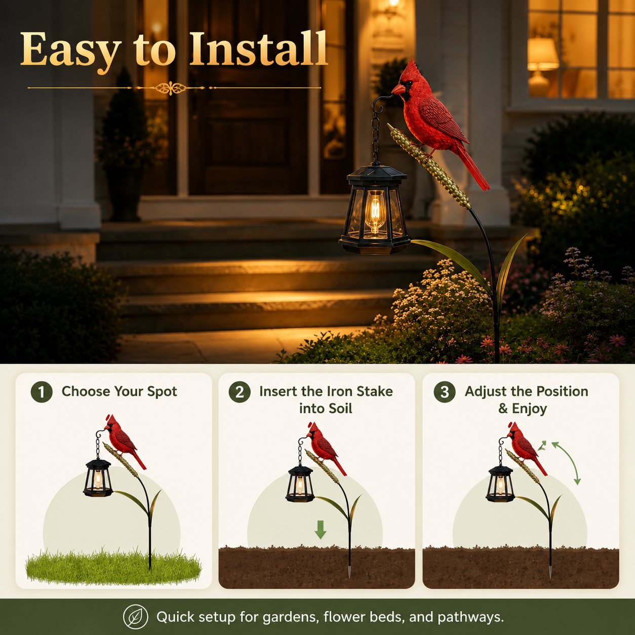 Cardinal Garden Stake Lantern Light
