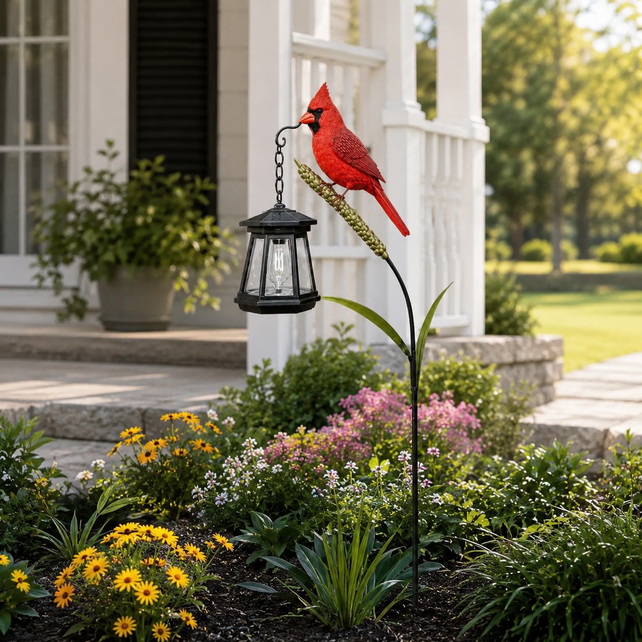 Cardinal Garden Stake Lantern Light