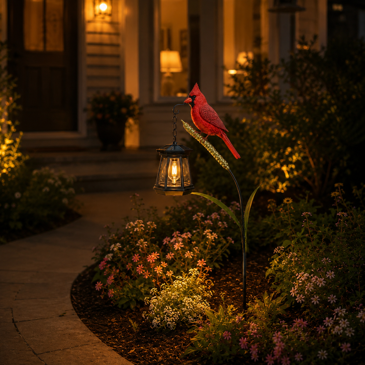 Cardinal Garden Stake Lantern Light