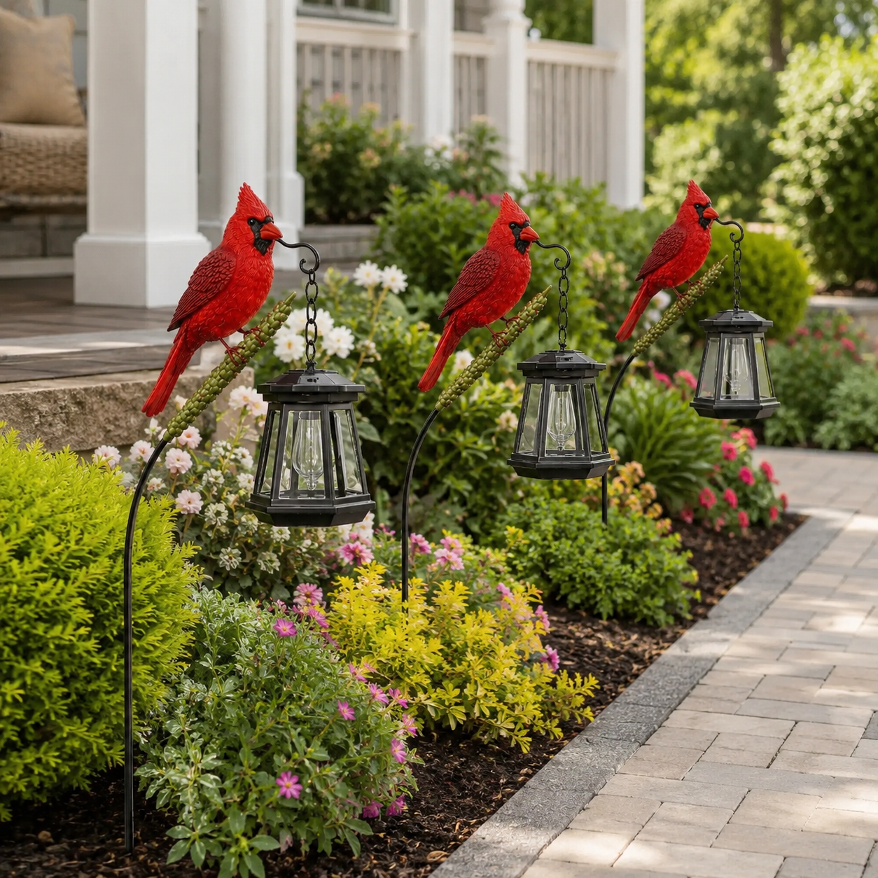 Cardinal Garden Stake Lantern Light