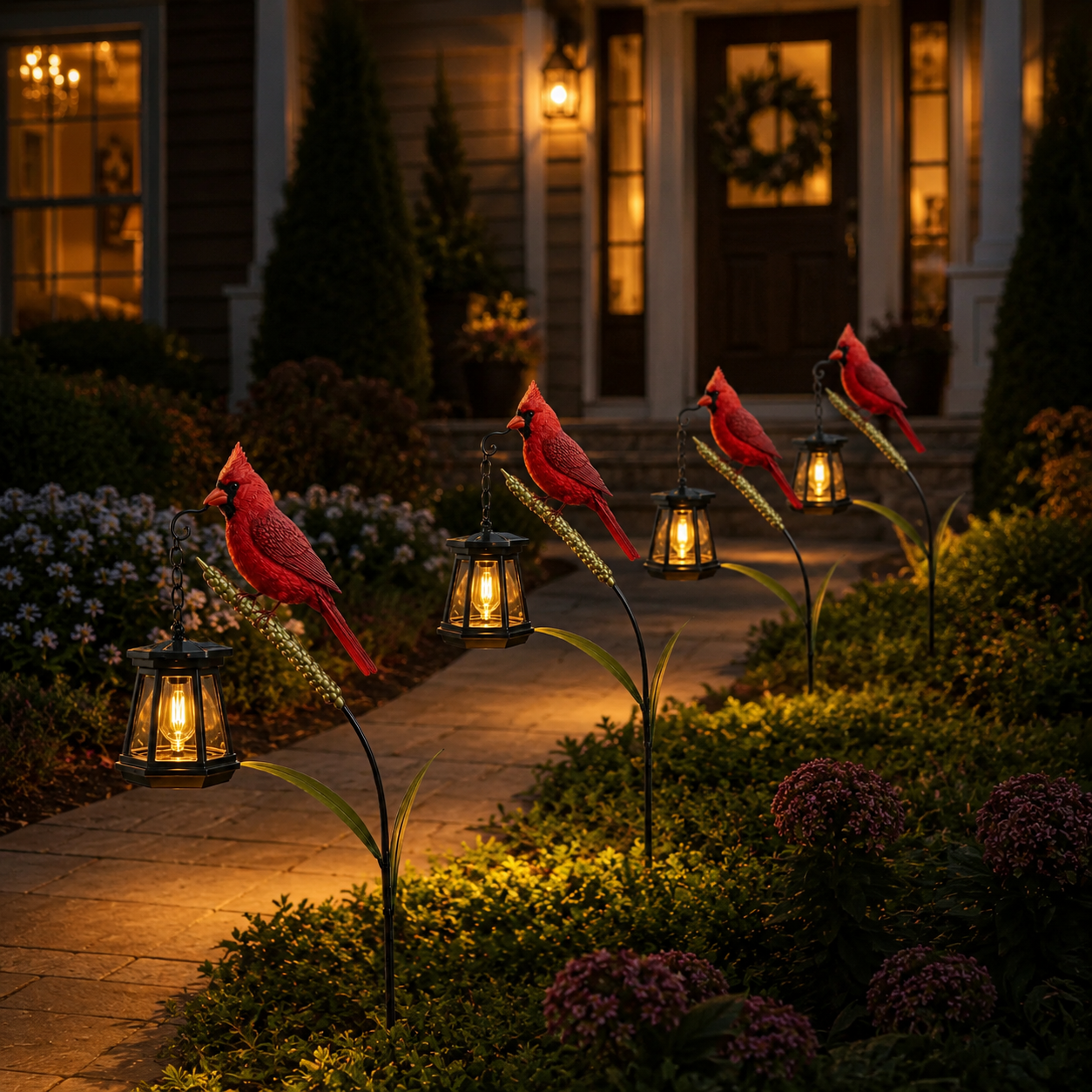 Cardinal Garden Stake Lantern Light