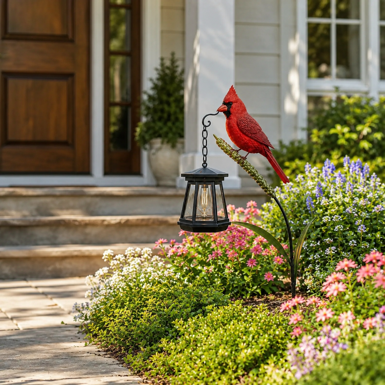 Cardinal Garden Stake Lantern Light