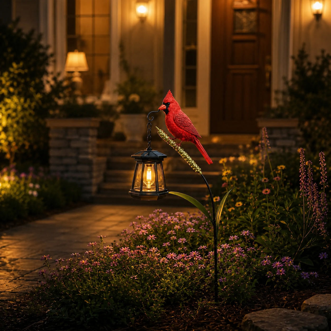 Cardinal Garden Stake Lantern Light
