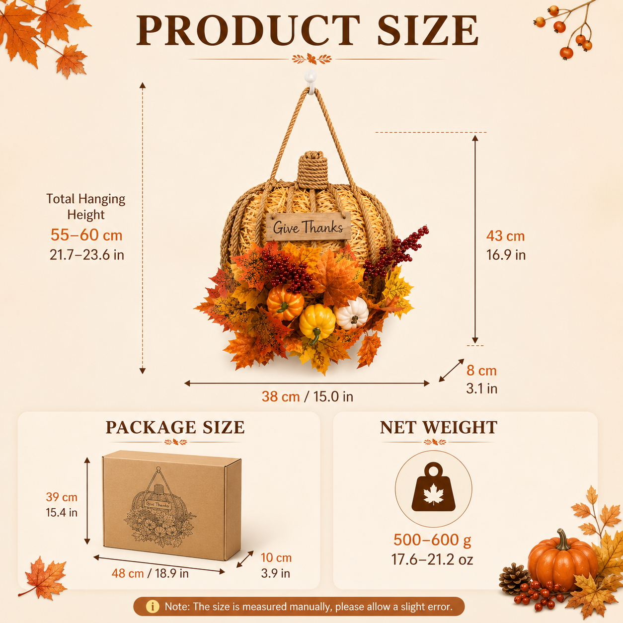 Lighted Woven Pumpkin Door Hanger