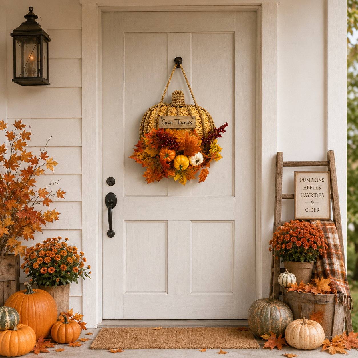 Lighted Woven Pumpkin Door Hanger