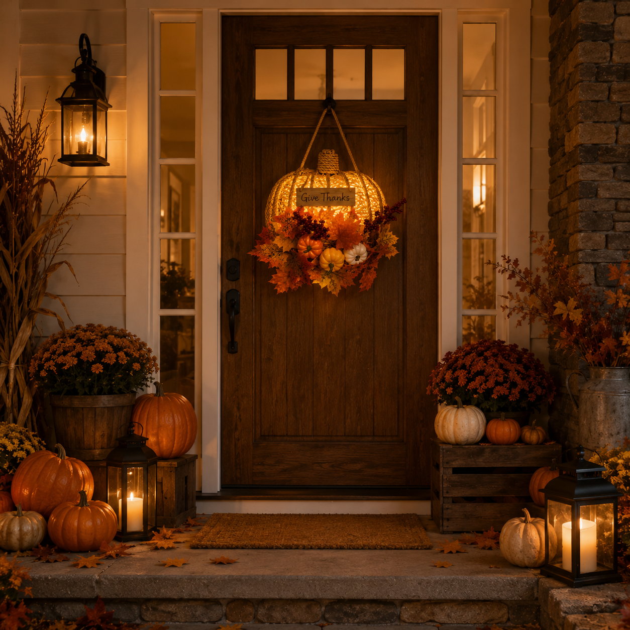 Lighted Woven Pumpkin Door Hanger