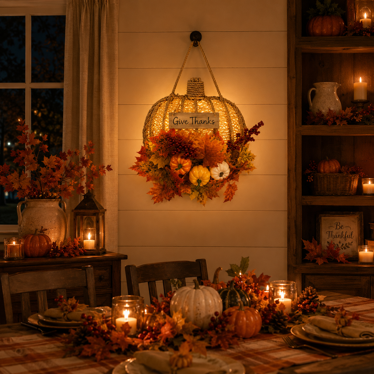 Lighted Woven Pumpkin Door Hanger