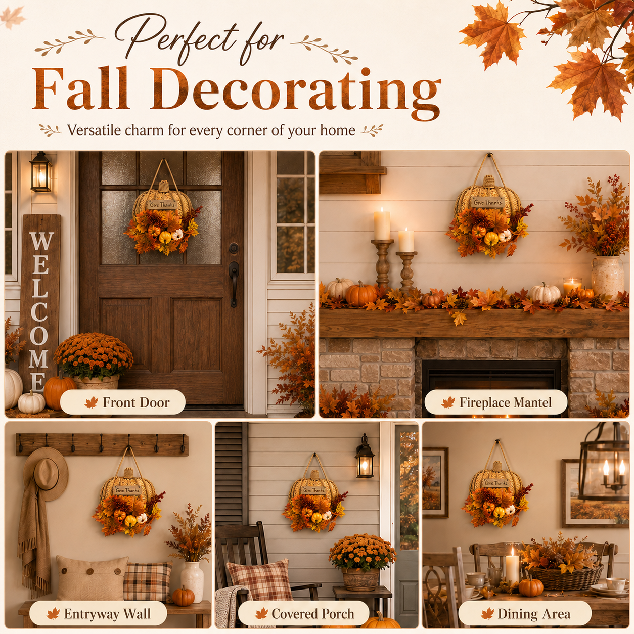 Lighted Woven Pumpkin Door Hanger