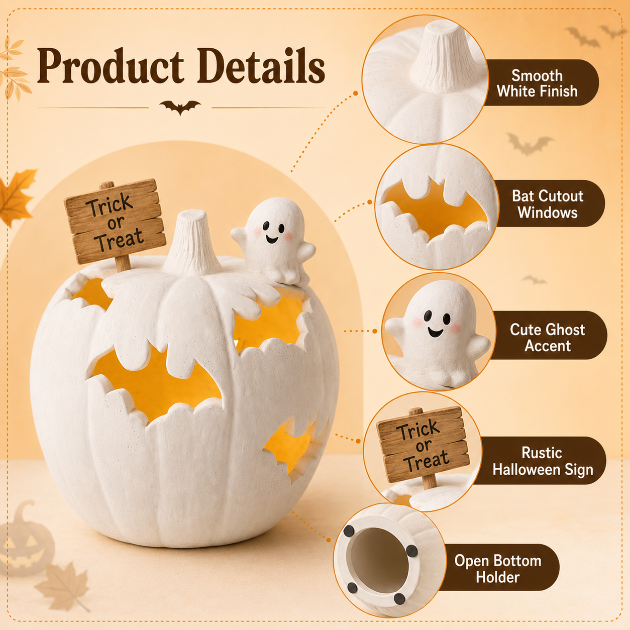 White Halloween Pumpkin Candle Holder