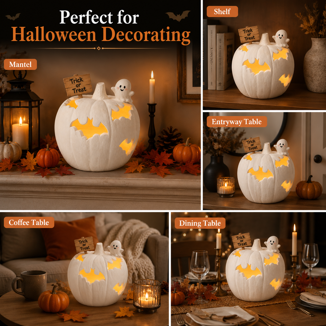 White Halloween Pumpkin Candle Holder