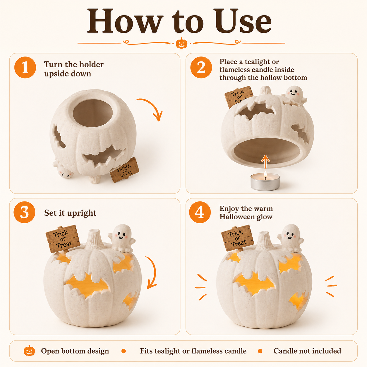 White Halloween Pumpkin Candle Holder