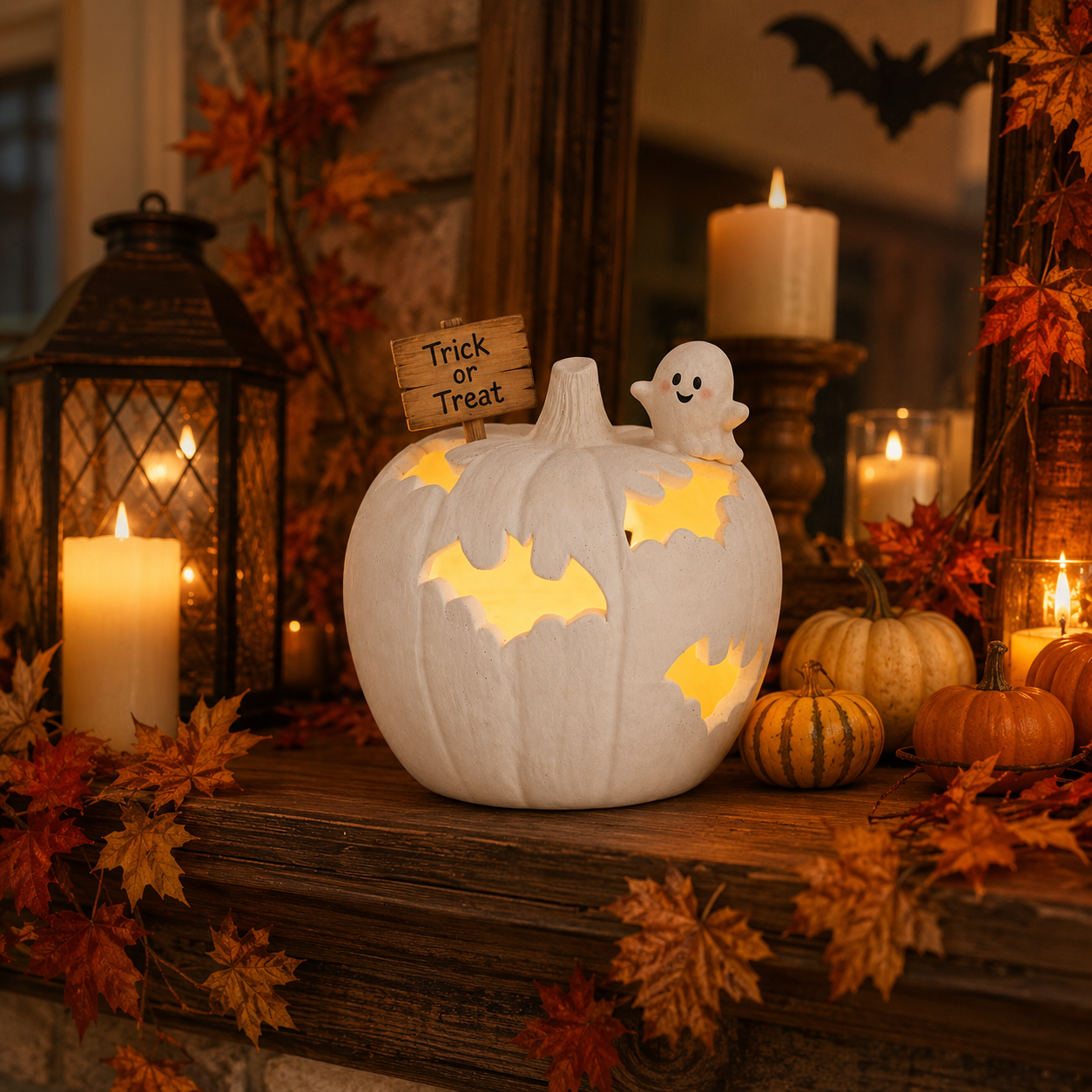 White Halloween Pumpkin Candle Holder