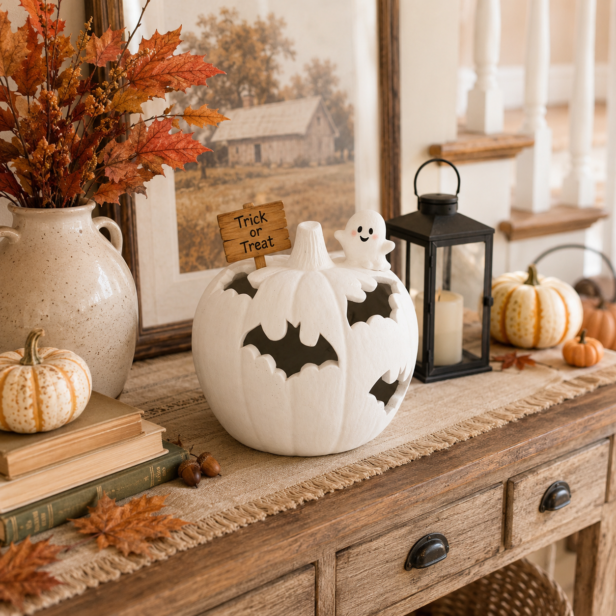 White Halloween Pumpkin Candle Holder