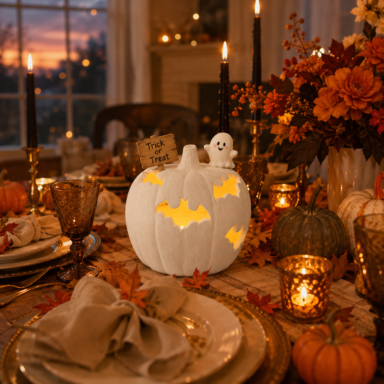 White Halloween Pumpkin Candle Holder