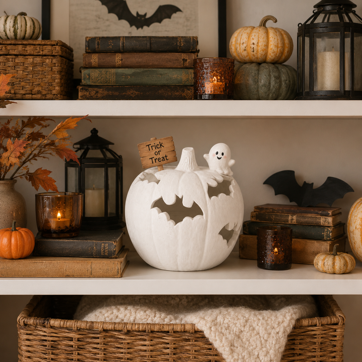 White Halloween Pumpkin Candle Holder