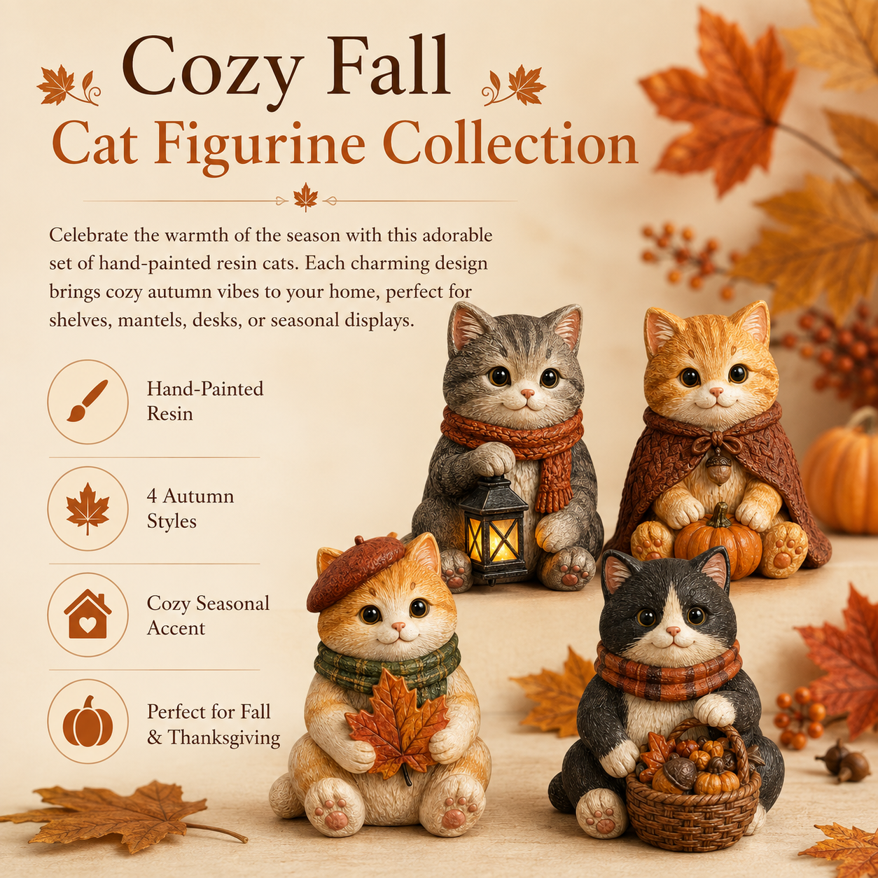 Cozy Fall Cat Figurine
