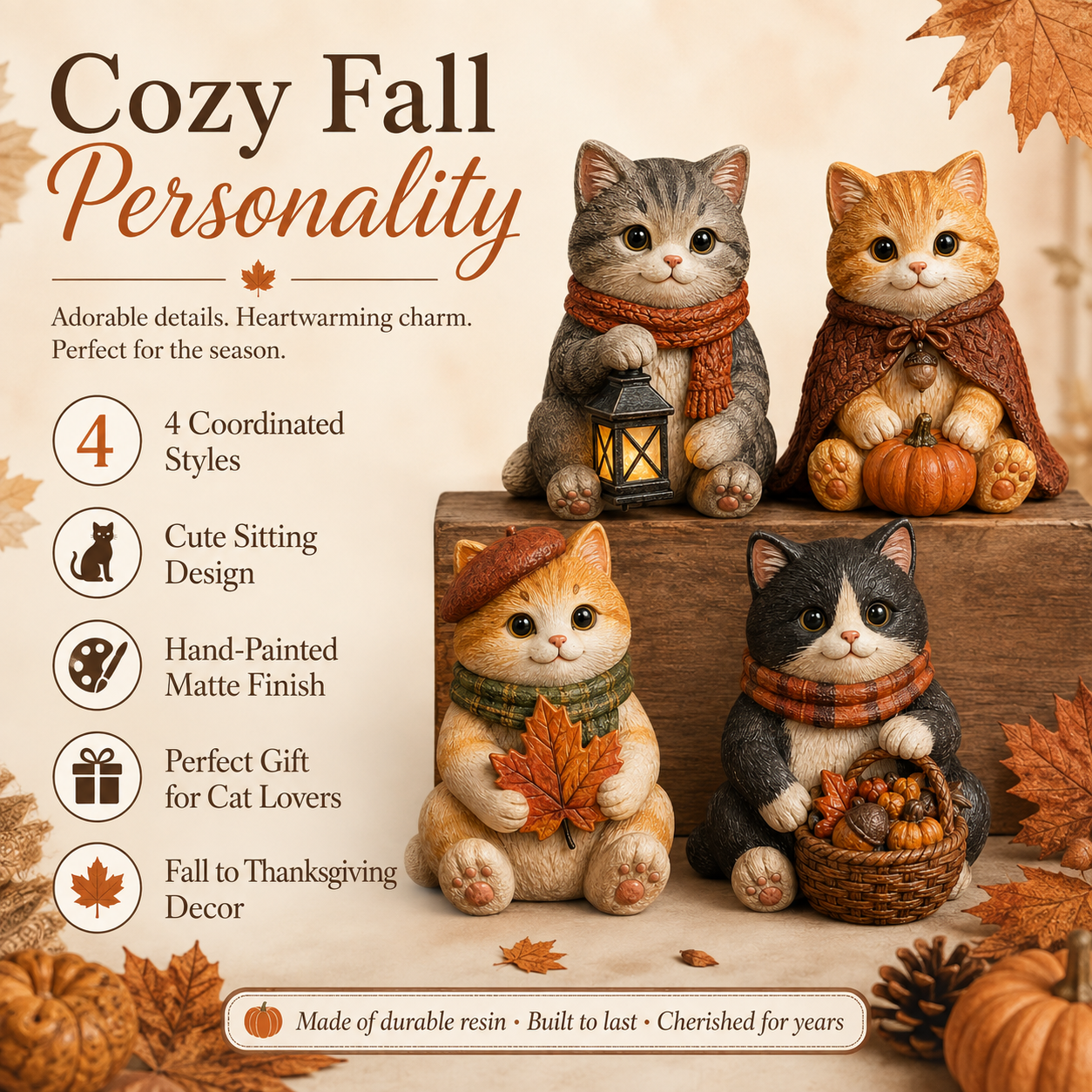 Cozy Fall Cat Figurine