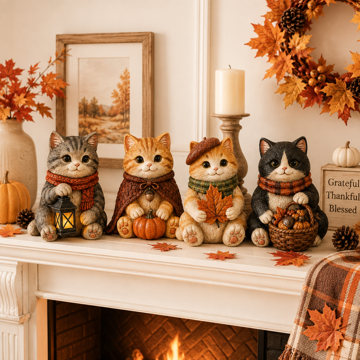 Cozy Fall Cat Figurine