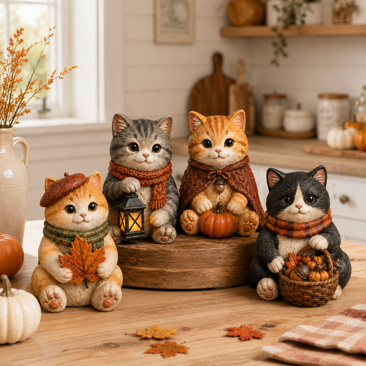 Cozy Fall Cat Figurine