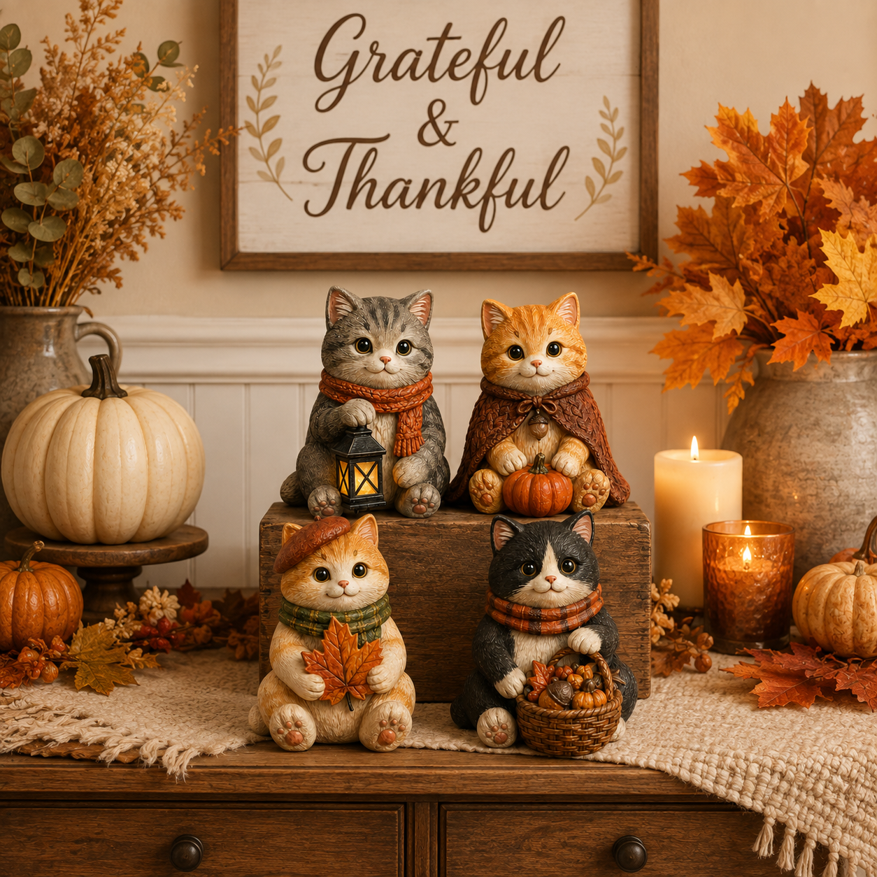 Cozy Fall Cat Figurine