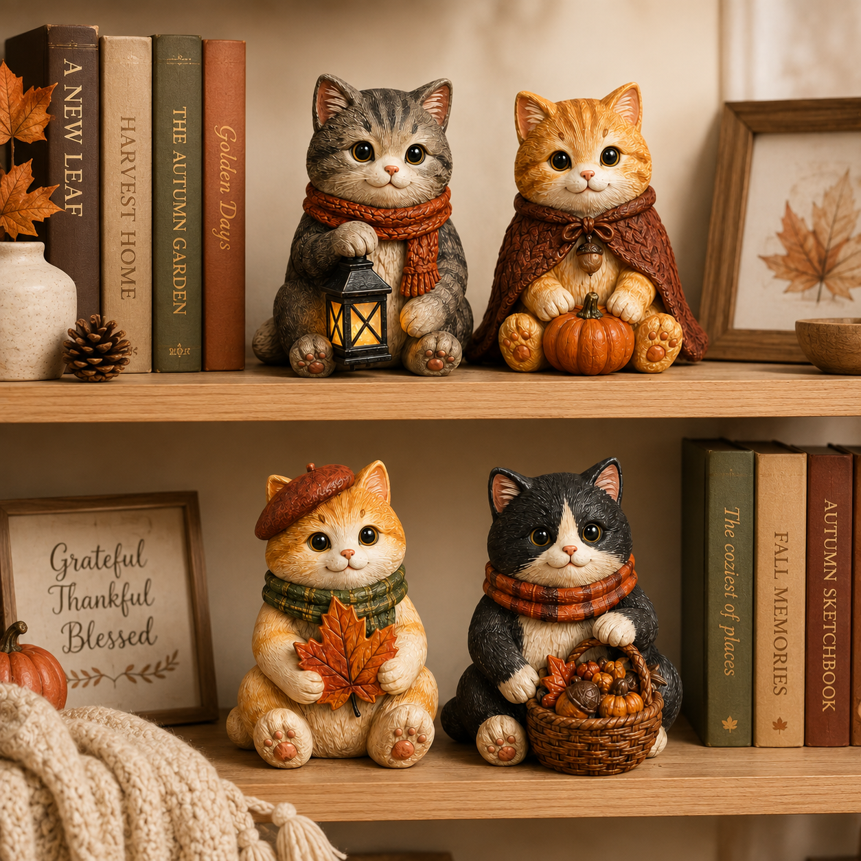 Cozy Fall Cat Figurine