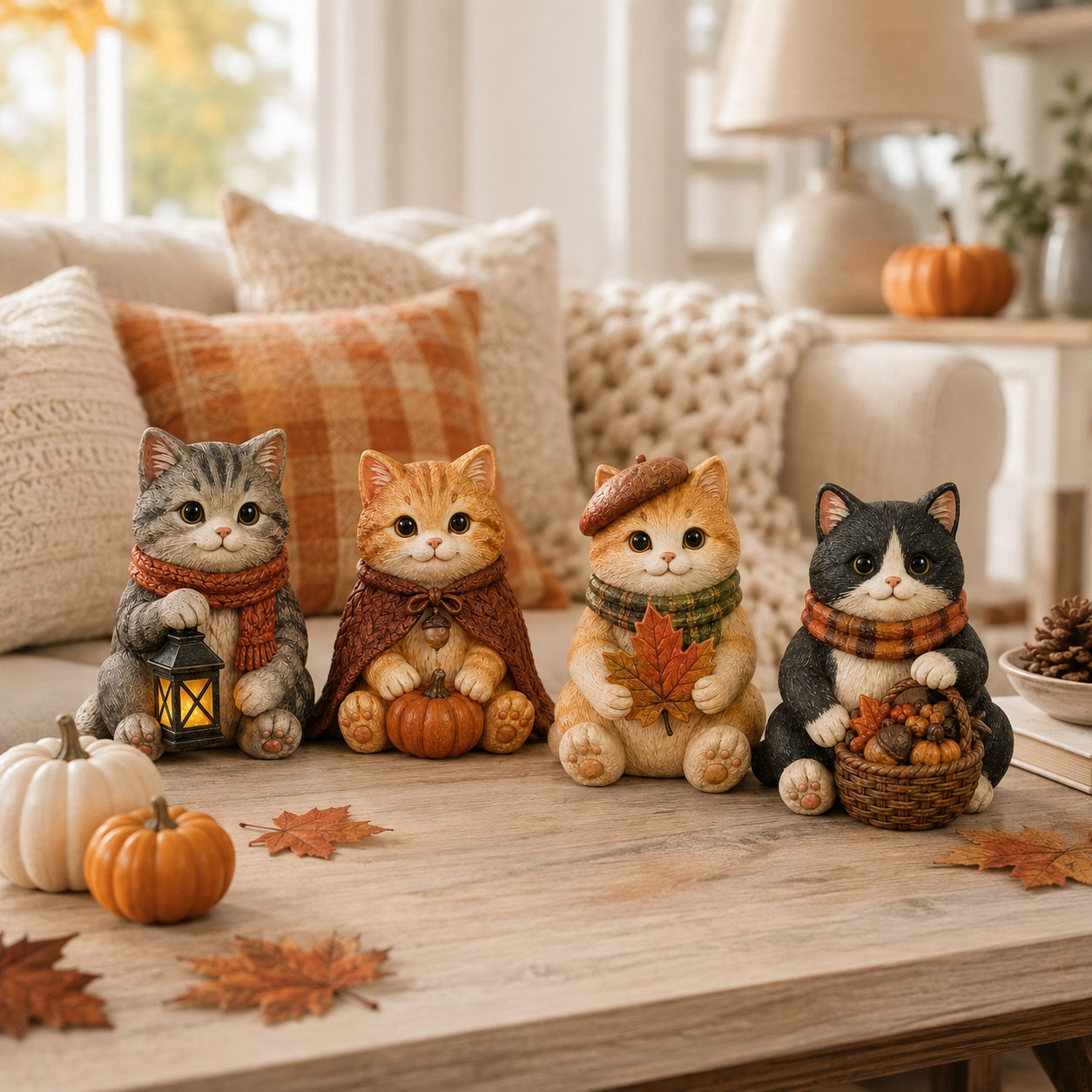 Cozy Fall Cat Figurine