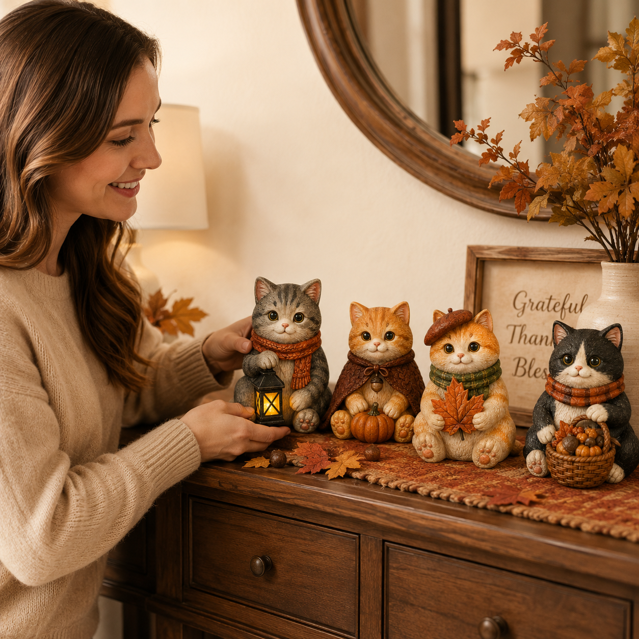 Cozy Fall Cat Figurine