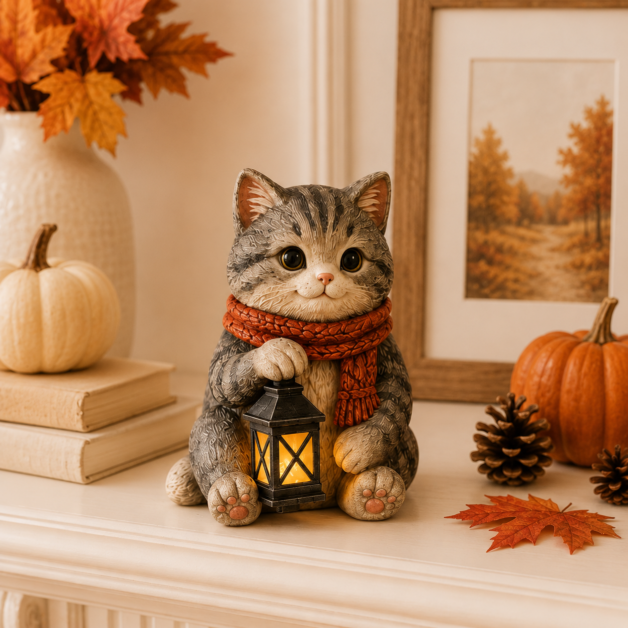 Cozy Fall Cat Figurine