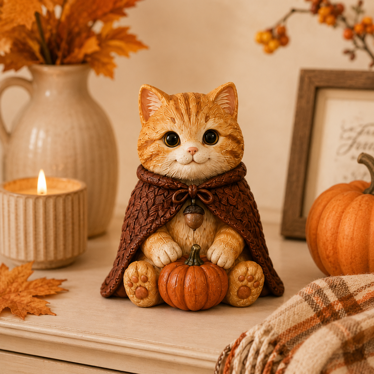 Cozy Fall Cat Figurine