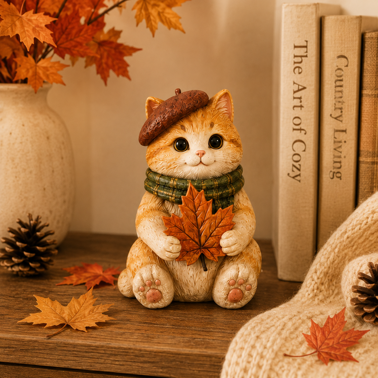 Cozy Fall Cat Figurine