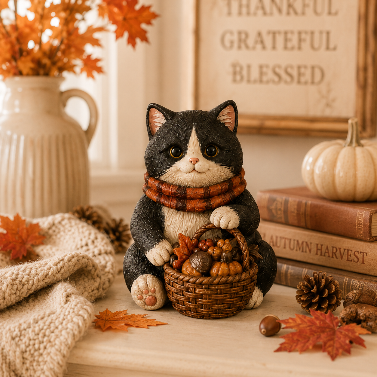 Cozy Fall Cat Figurine