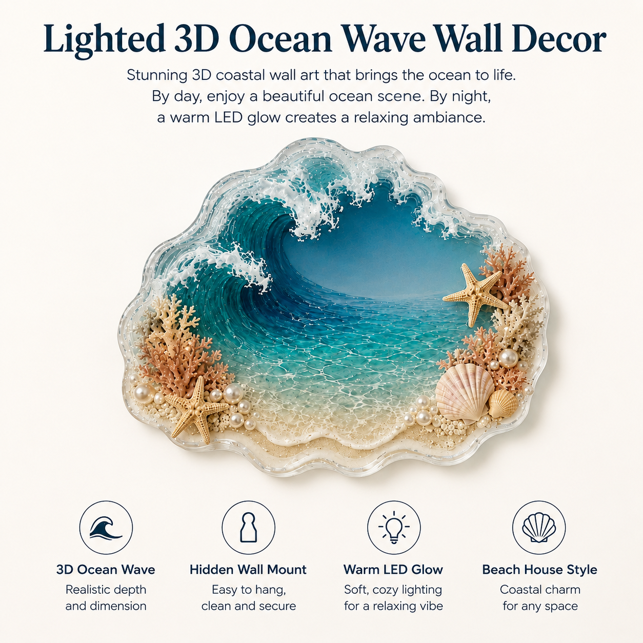 Lighted 3D Ocean Wave Wall Decor