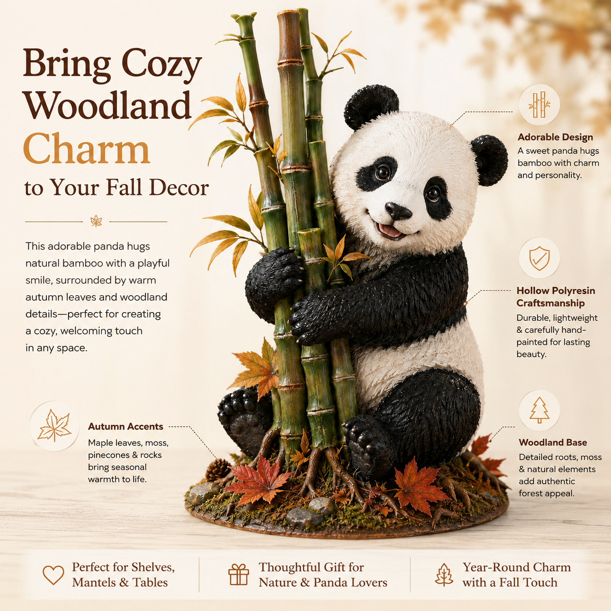 Fall Panda & Bamboo Resin Figurine