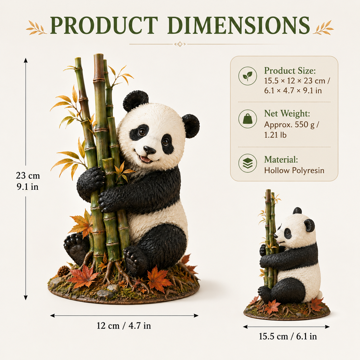 Fall Panda & Bamboo Resin Figurine