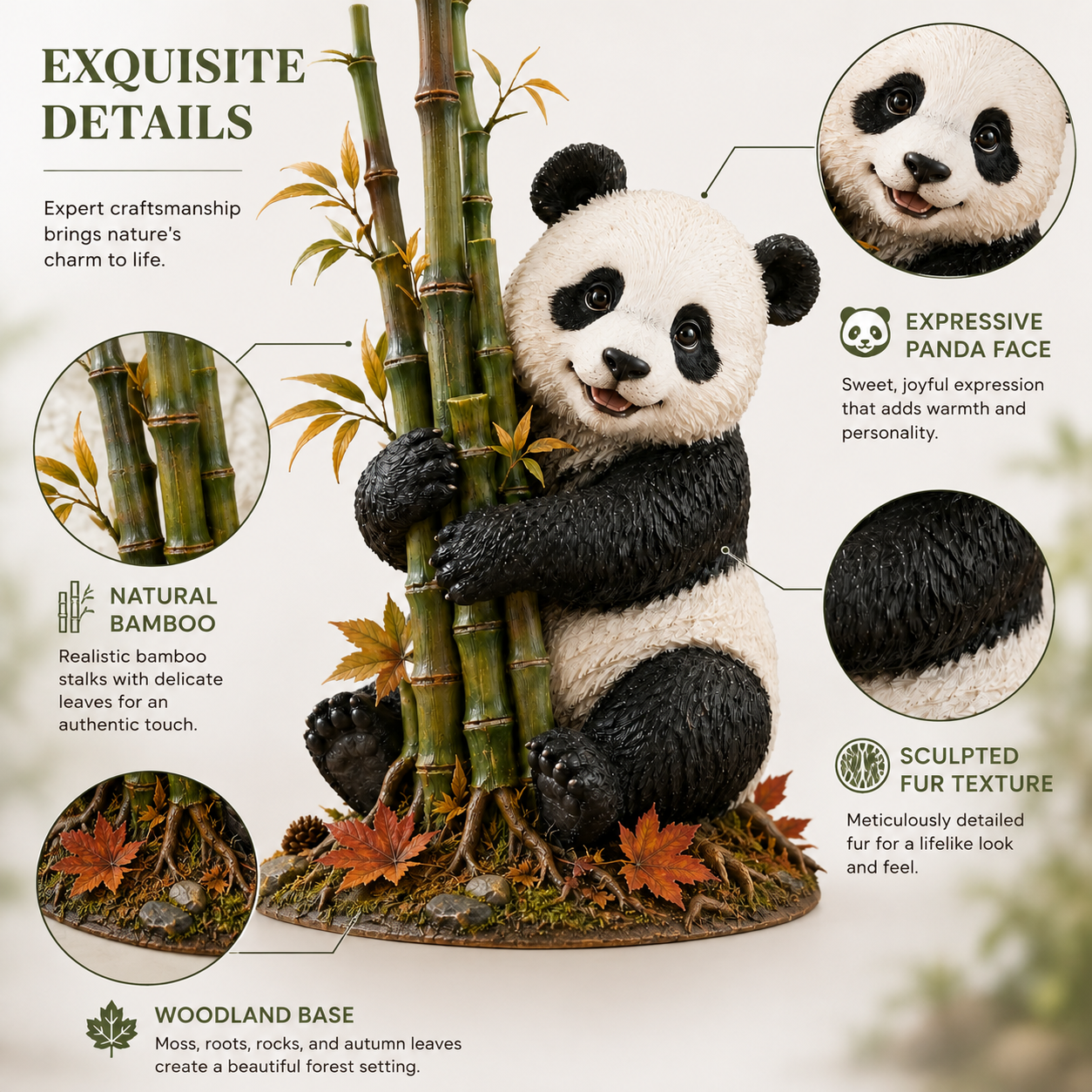 Fall Panda & Bamboo Resin Figurine