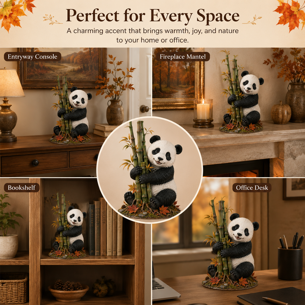 Fall Panda & Bamboo Resin Figurine