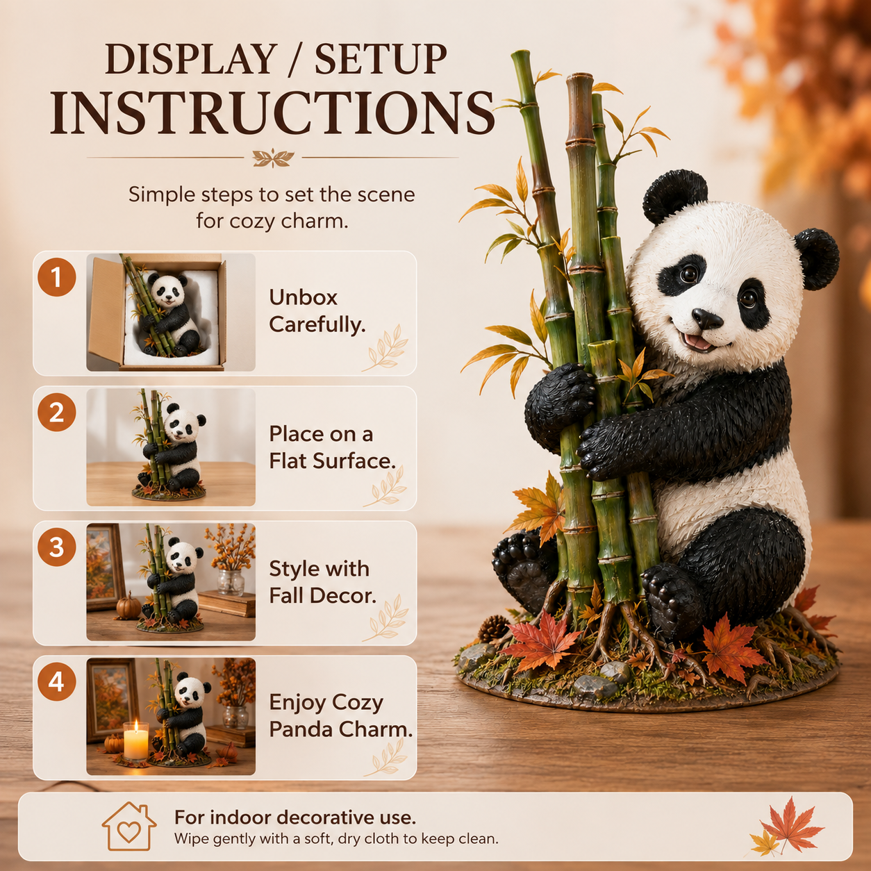 Fall Panda & Bamboo Resin Figurine
