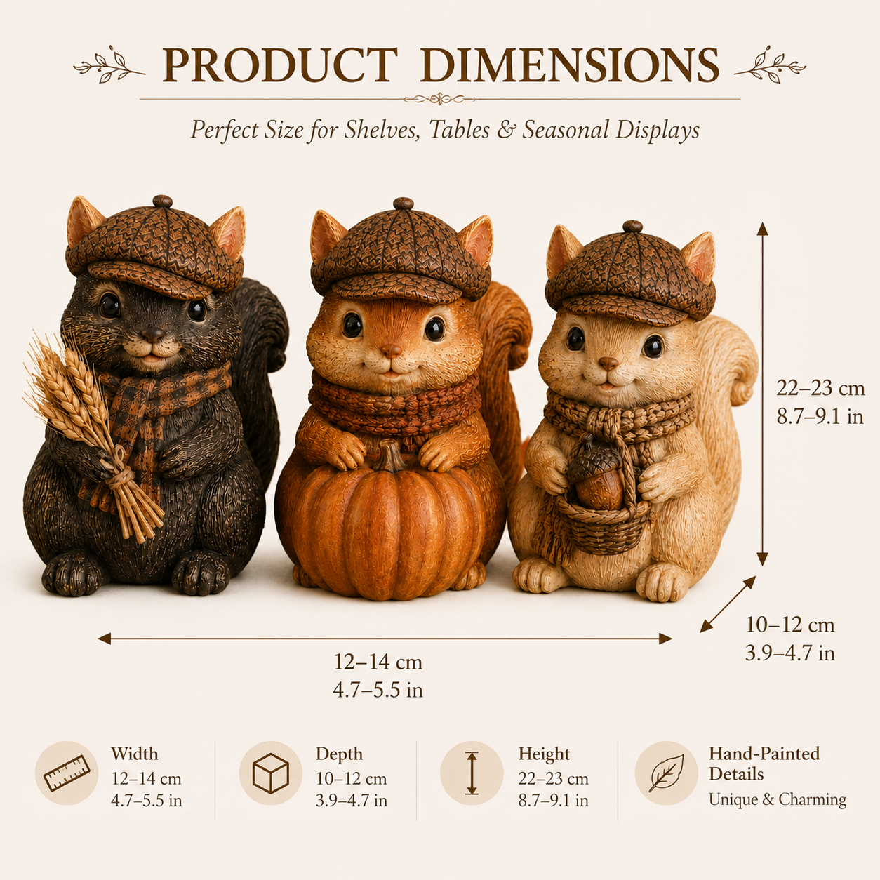 Vintage Fall Squirrel Figurine with Pinecone-Textured Newsboy Cap