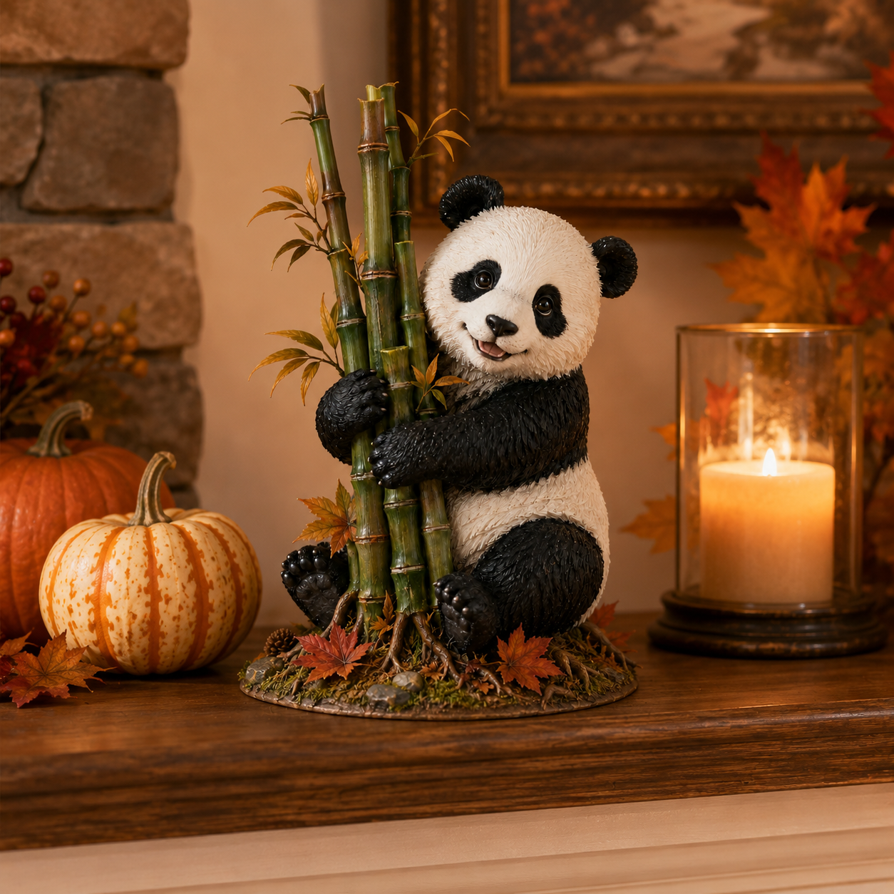 Fall Panda & Bamboo Resin Figurine