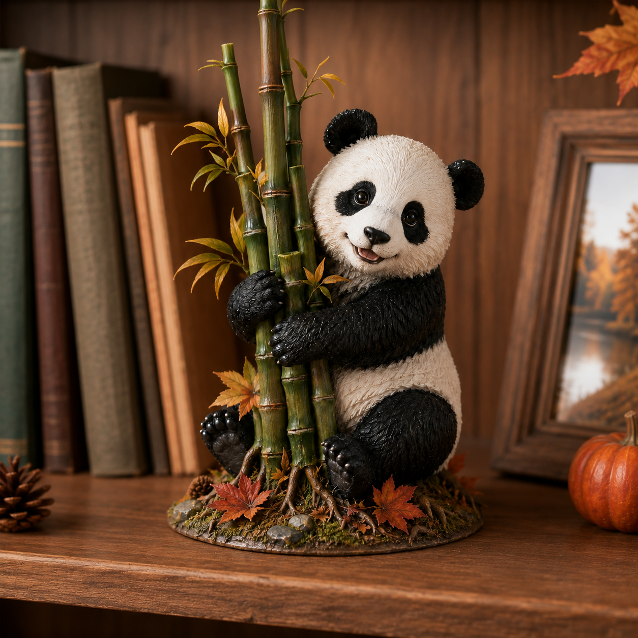 Fall Panda & Bamboo Resin Figurine