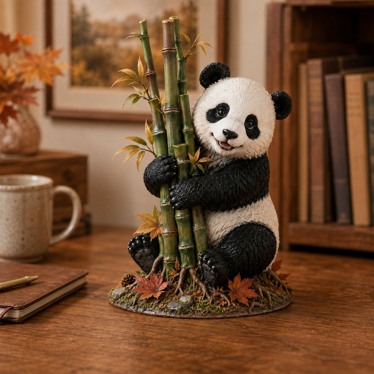 Fall Panda & Bamboo Resin Figurine
