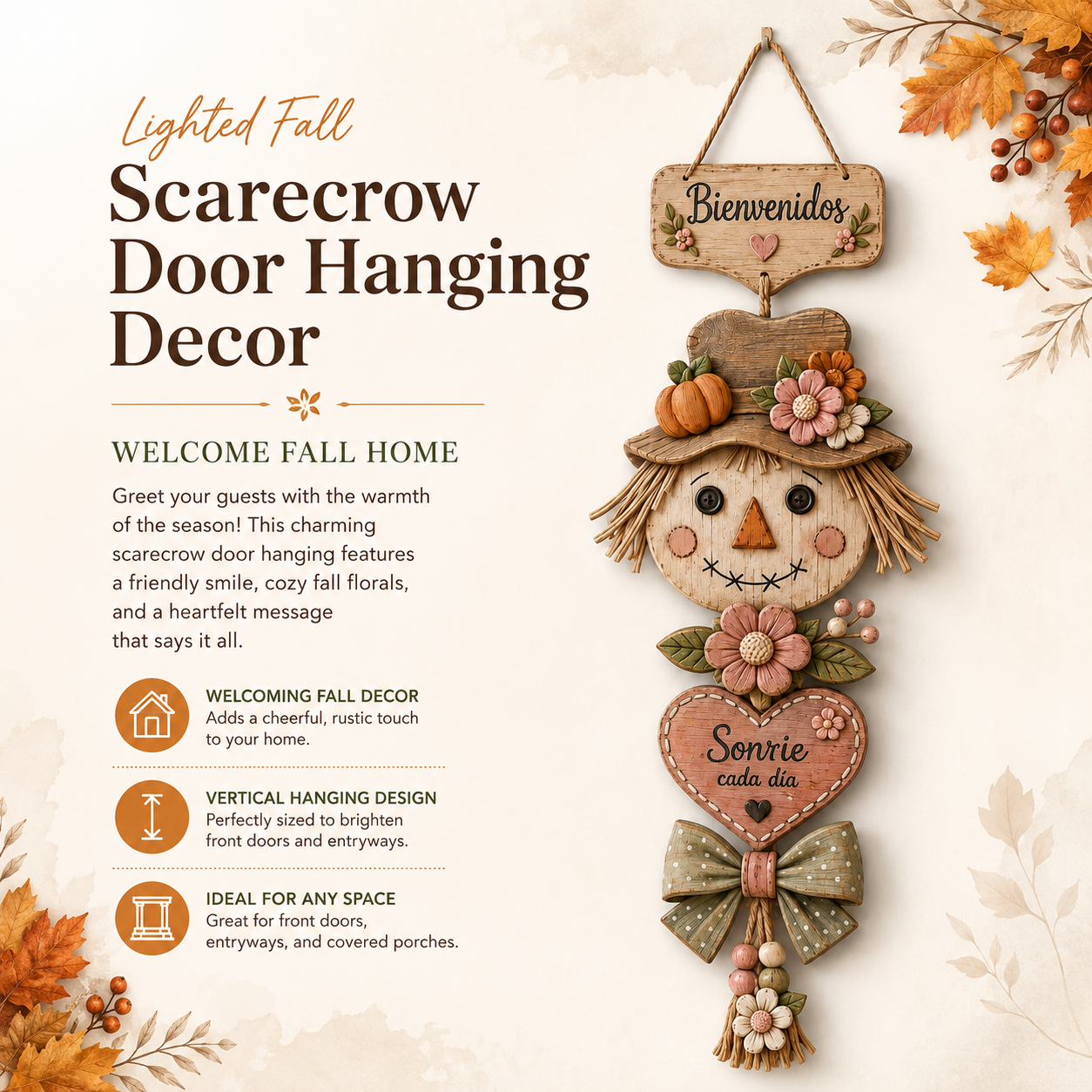 Lighted Fall Scarecrow Door Hanging Decor