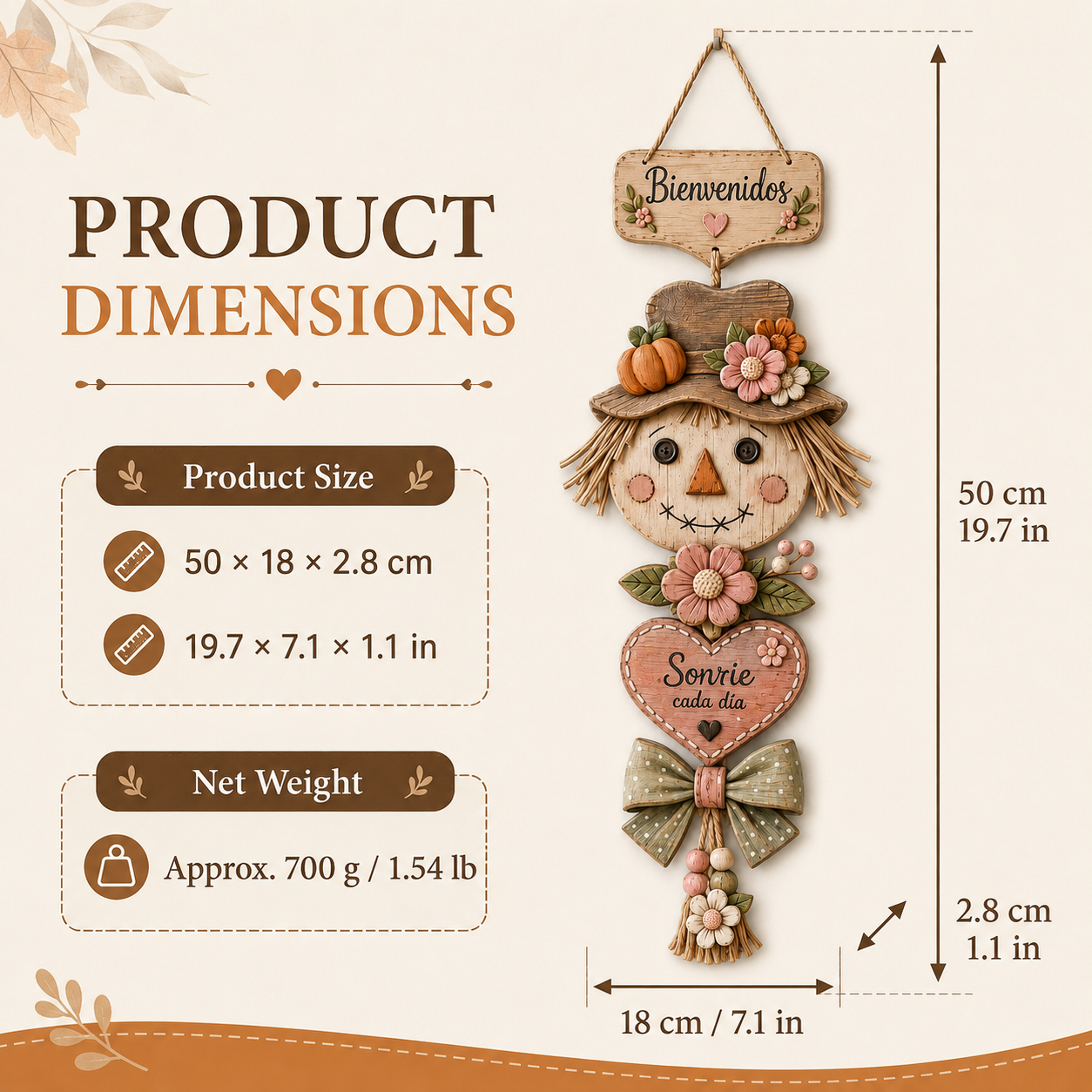 Lighted Fall Scarecrow Door Hanging Decor